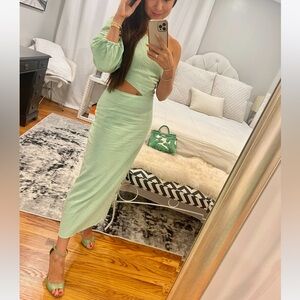 Mint green midi cutout one shoulder dress